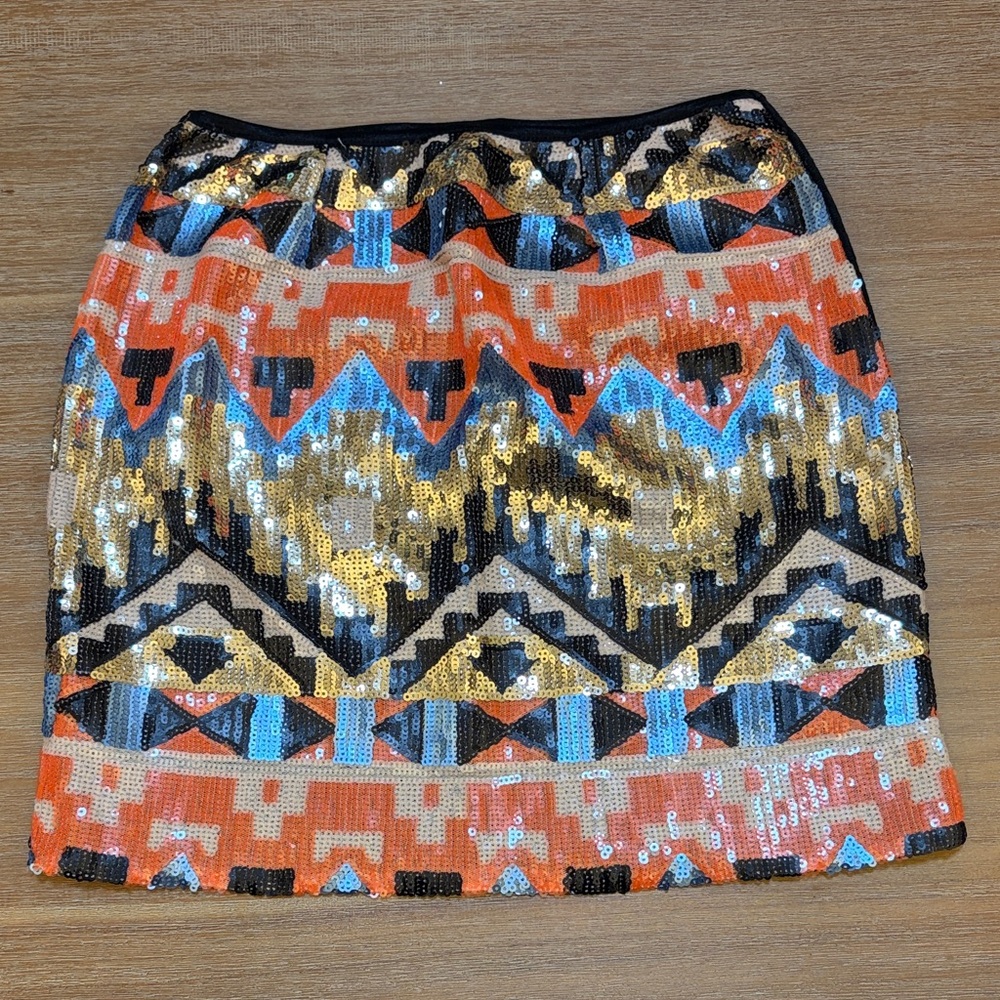 Vibrant Sequin Mini Skirt with Geometric Patterns